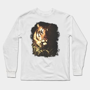 Tiger in the Moonlight Shadows - Grunge Texture Long Sleeve T-Shirt